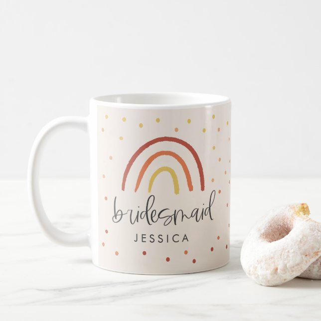 Blush Pink Terracotta Rainbow Custom Bridesmaid Coffee Mug (With Donut)