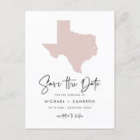 Blush Pink Texas Map Modern Script Save the Date