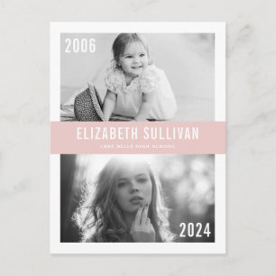 Blush Pink Then and Now Photo Collage Graduation Announcement Postcard