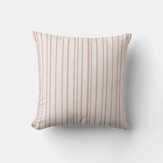 Blush Pink Thin Stripe Pattern | Minimal Boho Throw Pillow (Front)