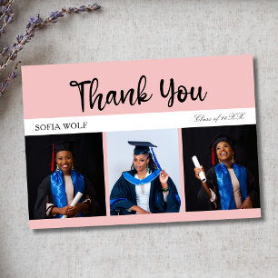 Blush Pink Three Photos Graduation Thank You Card