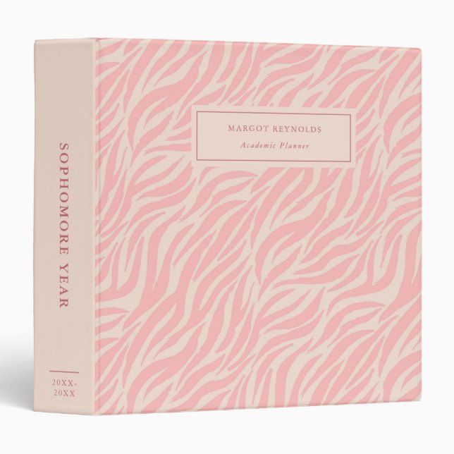 Blush Pink Tiger Stripes College Academic Planner Binder (Front/Spine)