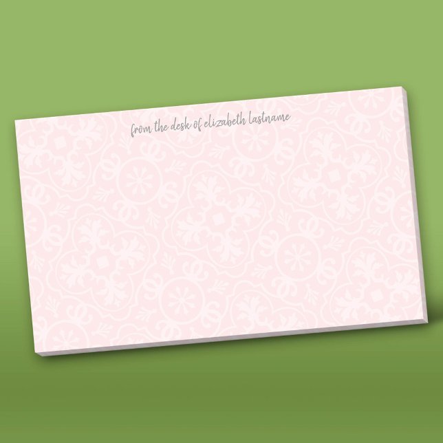 Blush Pink Tile Pattern with Script Grey Name Post-it Notes (Custom Post-it Notepad)