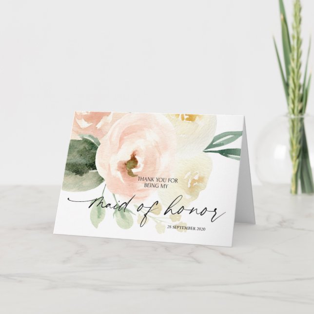 Blush Pink To My Maid of Honour Wedding Thank You Card (Front)