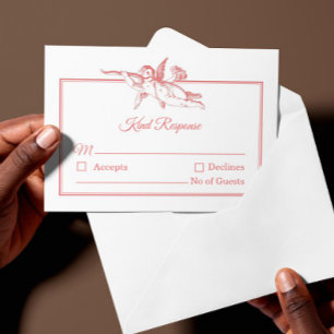 Blush Pink Toile de Jouy Cherub Wedding RSVP Card