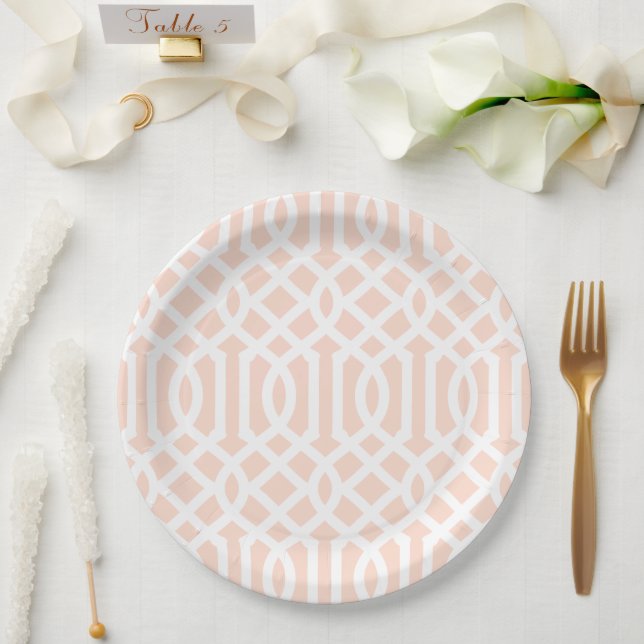 Blush Pink Trellis Paper Plate (Wedding)