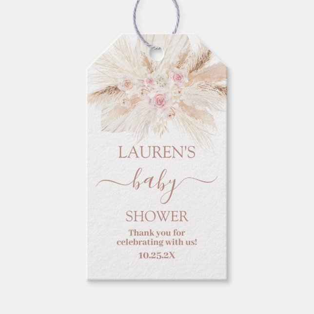  Blush pink Tropical Baby Shower Gift Tag (Front)
