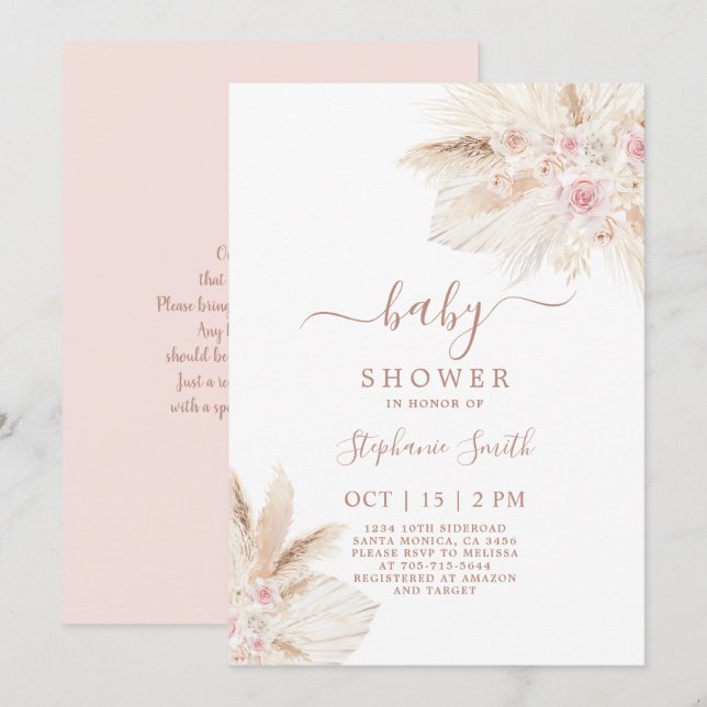  Blush pink Tropical Baby Shower Girl Invitation (Front/Back)