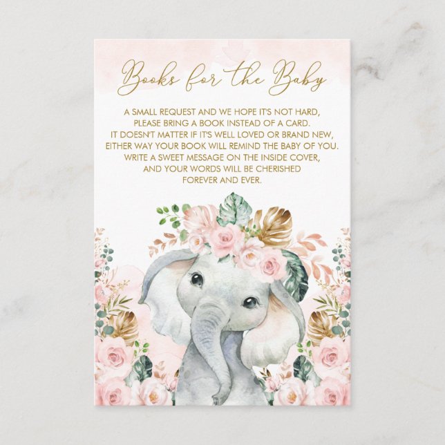 Blush Pink Tropical Floral Elephant Bring a Book Enclosure Card (Front)