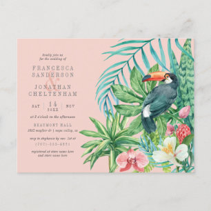 Blush Pink & Tropical Leaves Modern Wedding Invitation Postcard