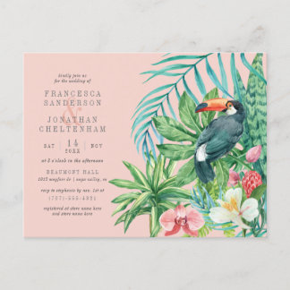 Blush Pink & Tropical Leaves Modern Wedding Invitation Postcard