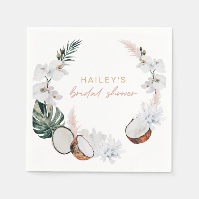 Blush Pink Tropical Palm Pampas Bridal Shower Napkin (Front)