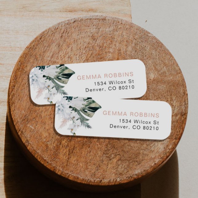 Blush Pink Tropical Palm Pampas Return Address (Creator Uploaded)