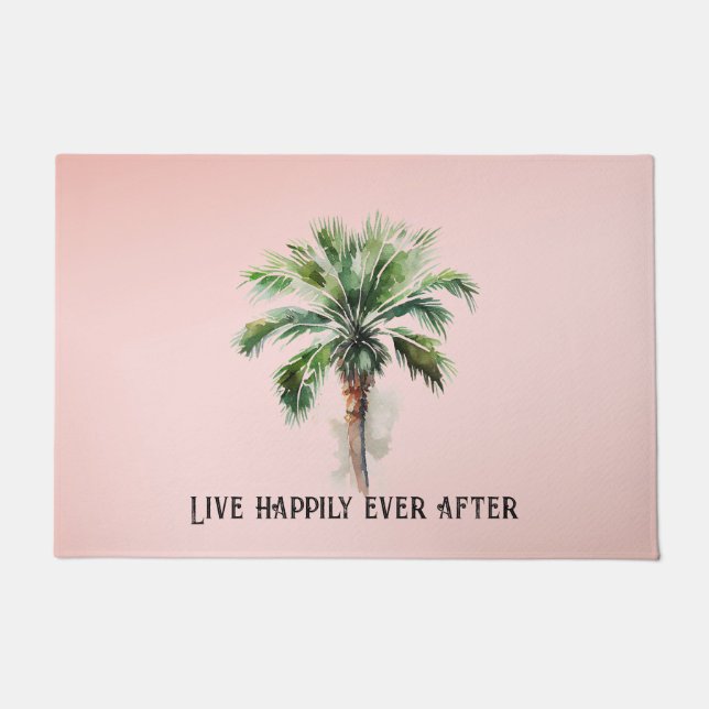 Blush Pink Tropical Palm Tree   Doormat (Front)