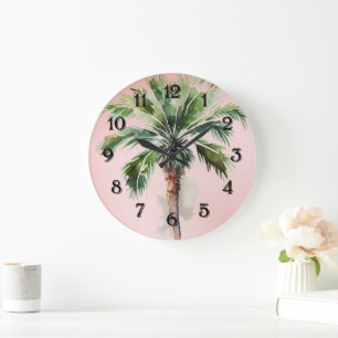 Blush Pink Tropical Palm Tree Large Clock