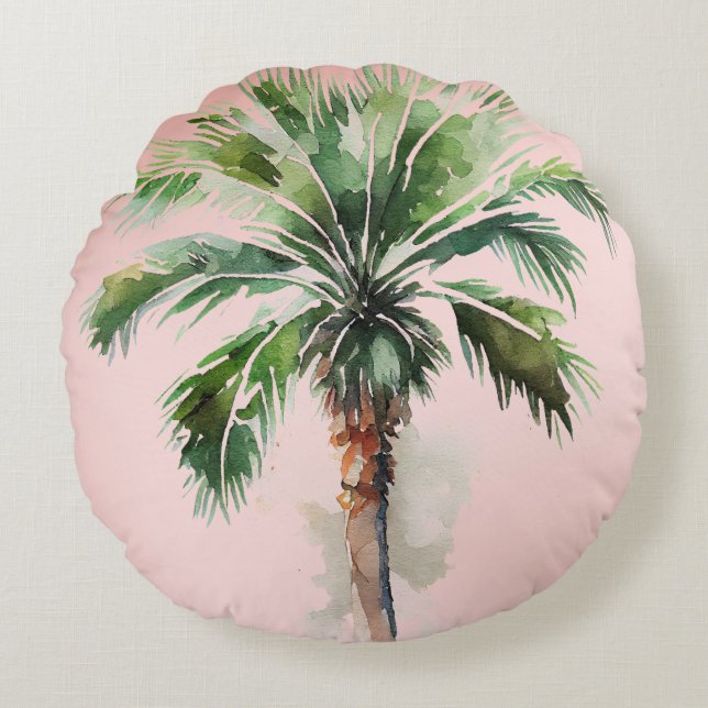 Blush Pink Tropical Palm Tree  Round Pillow (Front)