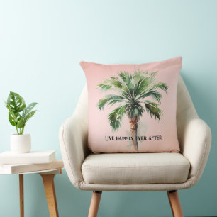 Blush Pink Tropical Palm Tree   Throw Pillow