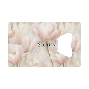 Blush Pink Tulips Floral Bridal Shower Credit Card Bottle Opener