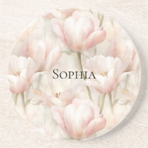 Blush Pink Tulips Floral Coaster