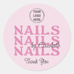 Blush Pink Typography Logo Nail Salon Thank You Classic Round Sticker