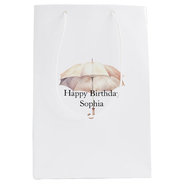 Blush Pink Umbrella Birthday Medium Gift Bag (Front)