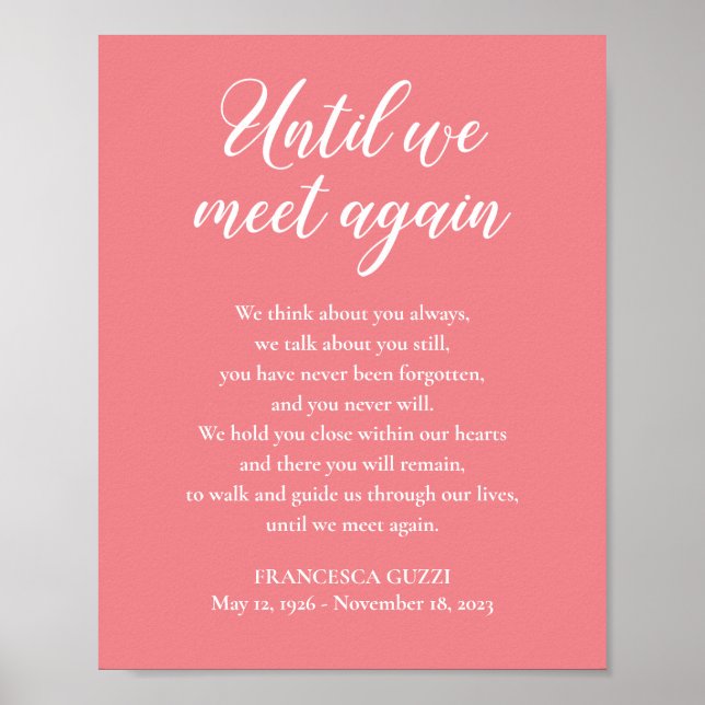 Blush Pink Until We Meet Again Memorial Poem Name Poster (Front)