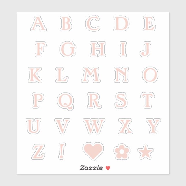 Blush Pink Upper Case Text Letters Alphabet Heart (Sheet)