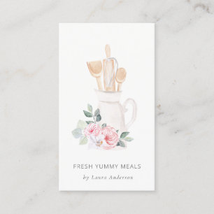 Blush Pink Utensils Catering Floral Roller Whisk Business Card