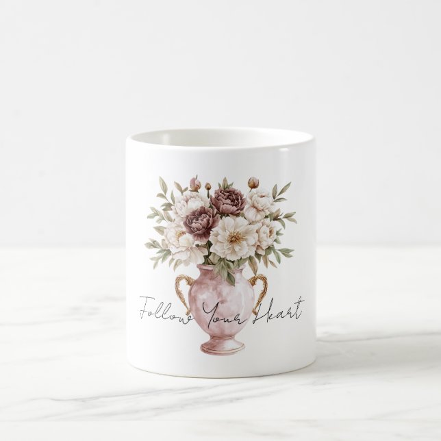 Blush Pink Vase Chocolate Cream Flowers Coffee Mug (Center)