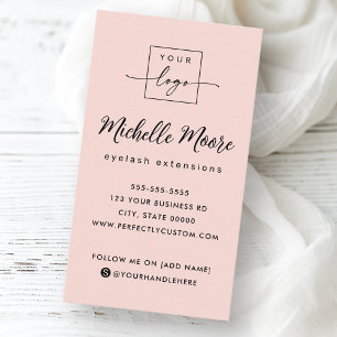 Blush pink vertical custom logo business card