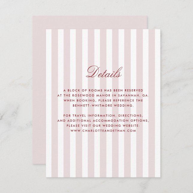 Blush Pink Vertical Stripes Modern Wedding Details Invitation (Front/Back)