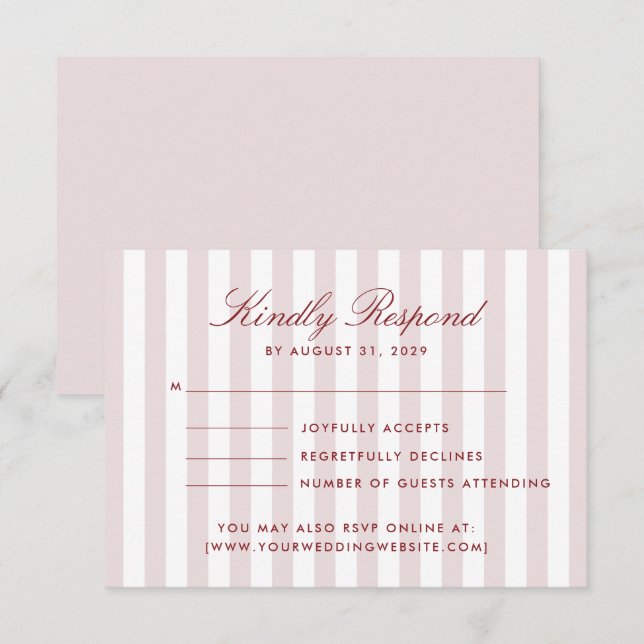Blush Pink Vertical Stripes Modern Wedding RSVP Ca Invitation (Front/Back)
