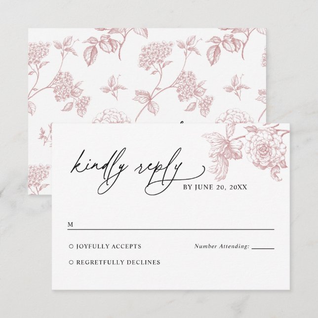 Blush Pink Victorian Floral Wedding RSVP Card (Devant / Derrière)
