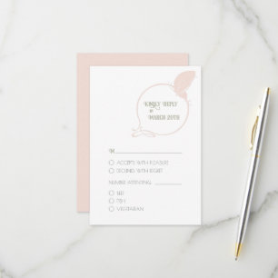 Blush Pink  Vintage Art Nouveau Butterfly Wedding RSVP Card
