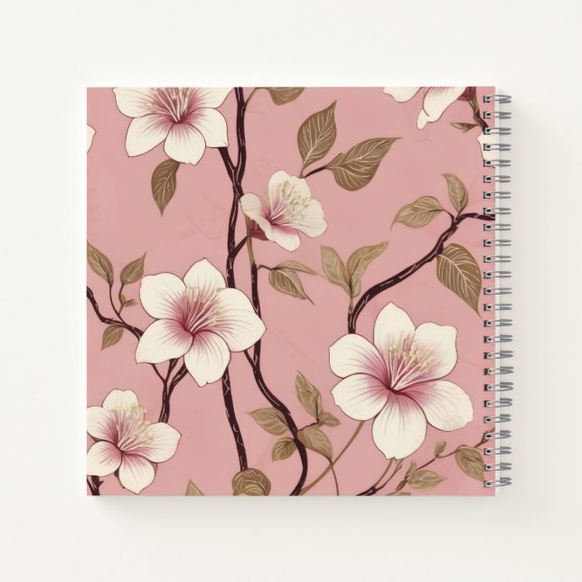 Blush Pink Vintage Floral Branch Pattern Notebook (Back)