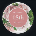 Blush Pink Vintage Floral Greenery 18th Birthday Paper Plate<br><div class="desc">Beautiful blush pink vintage floral and greenery 18th birthday party paper plates customized with your name.</div>