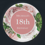 Blush Pink Vintage Floral Greenery 18th Birthday Paper Plate<br><div class="desc">Beautiful blush pink vintage floral and greenery 18th birthday party paper plates customized with your name.</div>