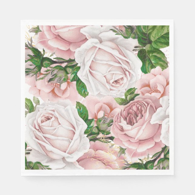 Blush Pink Vintage Floral Greenery Napkin (Front)