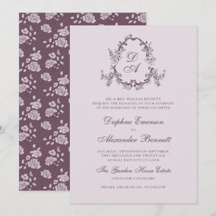 Blush Pink Vintage Floral Monogrammed Wedding Invitation