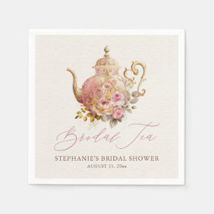 Blush Pink Vintage Floral Teapot Bridal Shower Tea Napkin