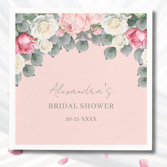 Blush Pink Vintage Garden Roses Bridal Shower Napkin (Creator Uploaded)