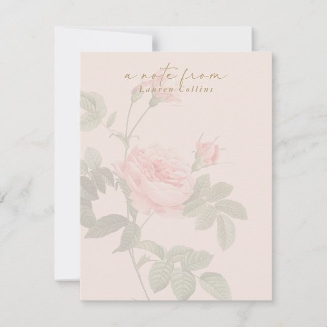  Blush Pink Vintage Rose Note Card (Front)