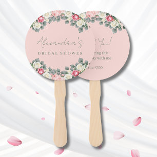 Blush Pink Vintage Roses Bridal Shower Thank You Hand Fan