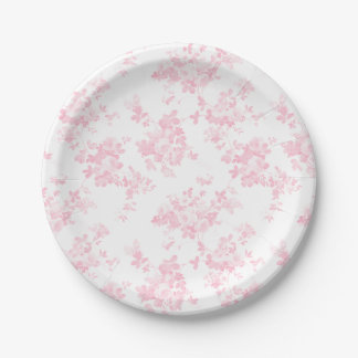 Blush pink vintage roses elegant floral paper plate