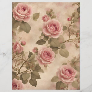 Blush pink vintage roses scrapbook paper