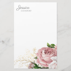 Blush Pink Vintage Watercolor Floral Stationery
