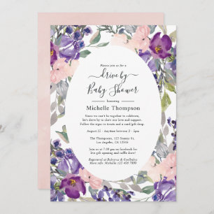 Blush Pink, Violet and Plum Drive By Shower Invitation