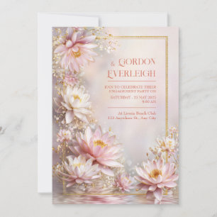 Blush Pink Water Lily Gold Glitter Frame Wedding Invitation