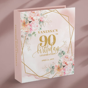 Blush Pink Watercolor 90th Birthday Photo Album  Binder