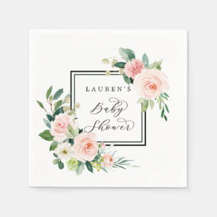 Blush Pink Watercolor Bloom Baby Shower Napkin